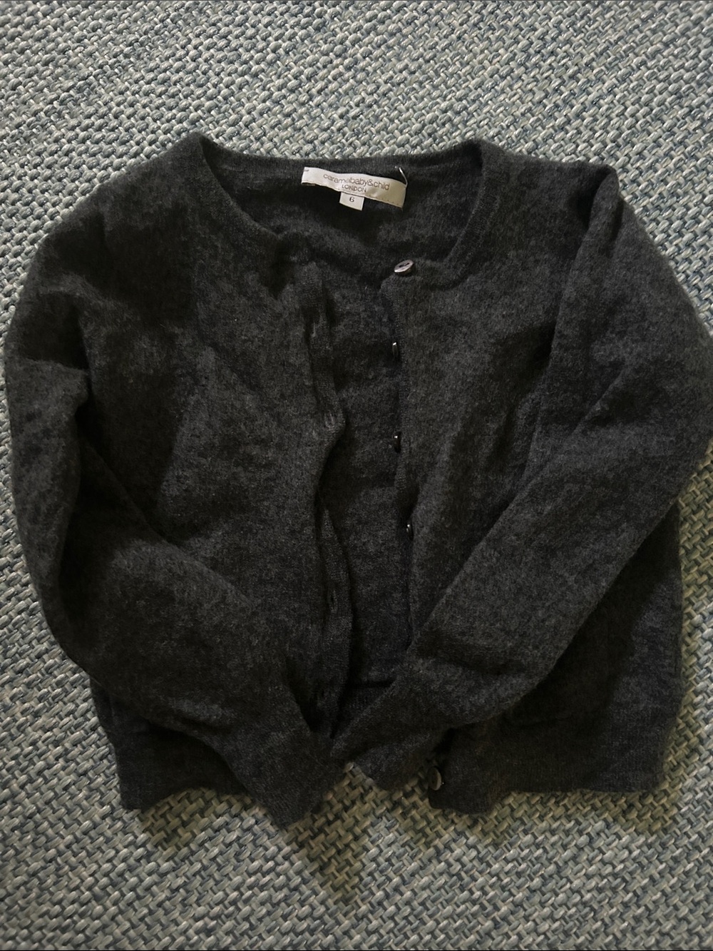 Cashmere Blend Charcoal Button-Front Crew Cardigan